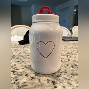 RAE DUNN Heart Design White and Red Ceramic Jar